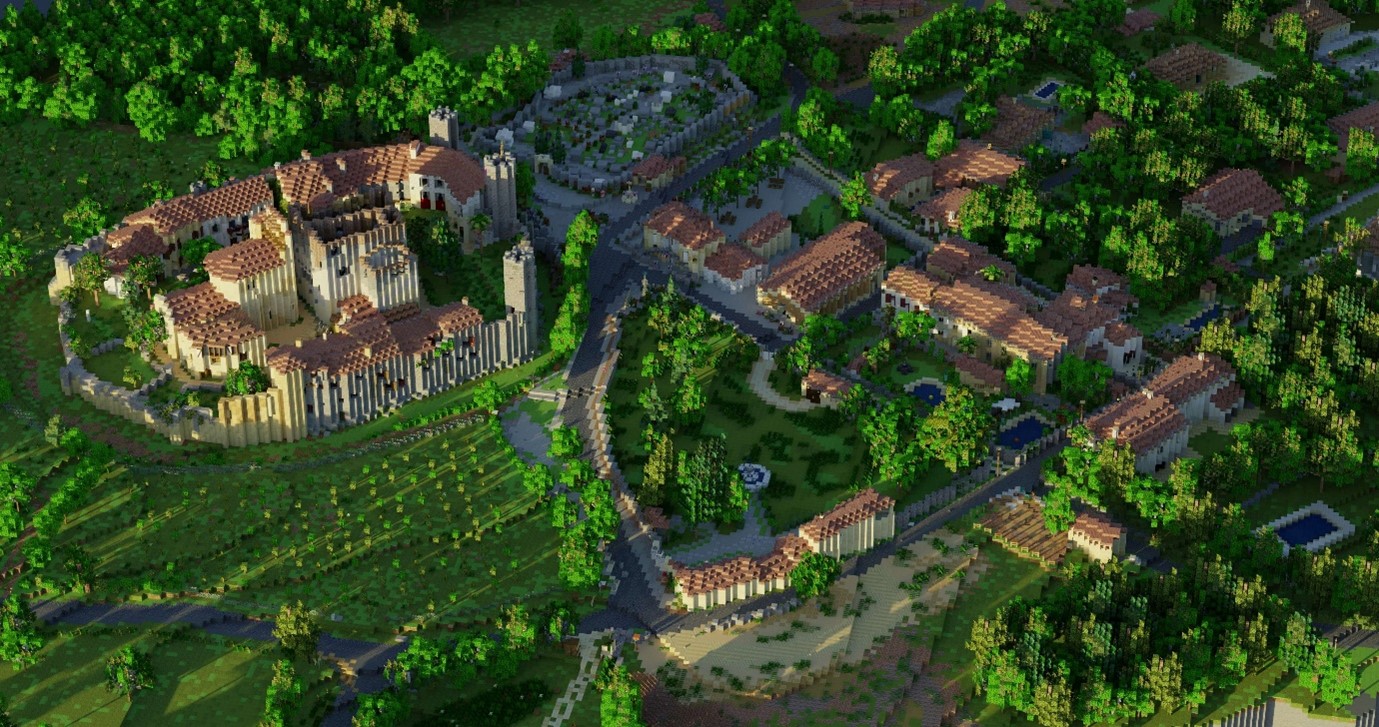 A small village called Larressingle, France, recreated in Minecraft